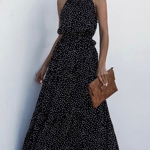 NWT Black Polkadot Sleeveless Tiered Maxi Dress Size XL - Picture 5 of 8